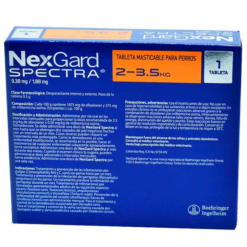 NexGard Spectra Antipulgas para Perros de 2 a 3.5 kg 2 Empaque NexGard Spectra Antipulgas para Perros de 2 a 3.5 kg de 2 - 3.5 kg