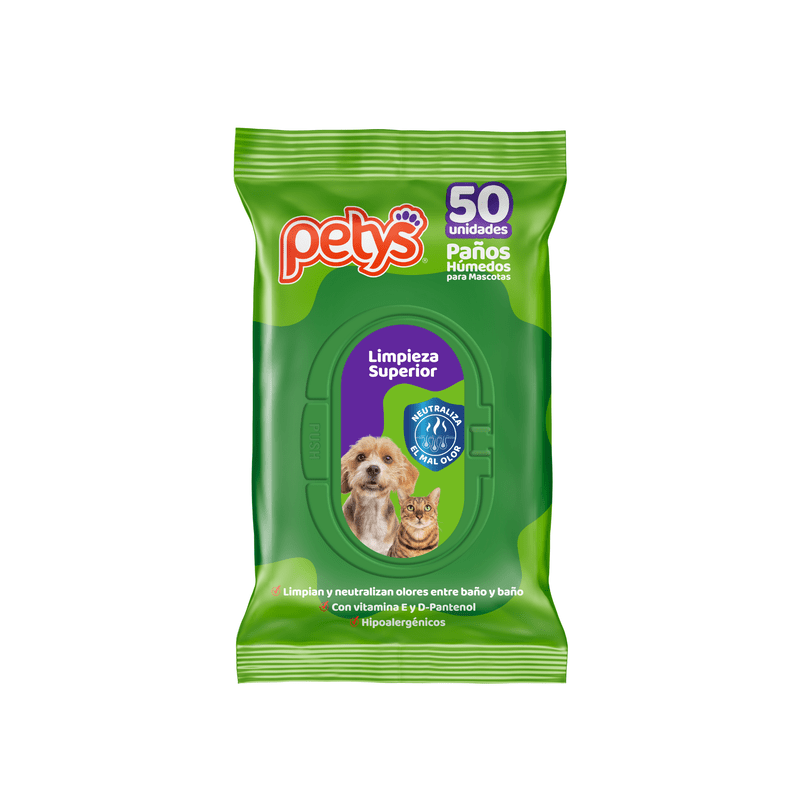 Petys Pañitos Húmedos Limpieza y Cuidado (Perro y Gato) 2 Empaque Petys Pañitos Húmedos Limpieza y Cuidado (Perro y Gato) de 50 unds