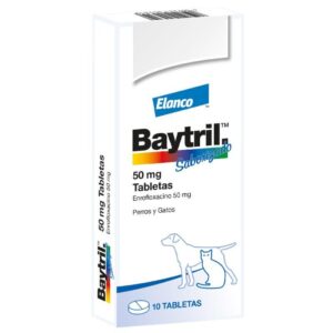 Baytril 50 mg Enrofloxacina Antibiótico (Caja x 10 Tabletas) para perros