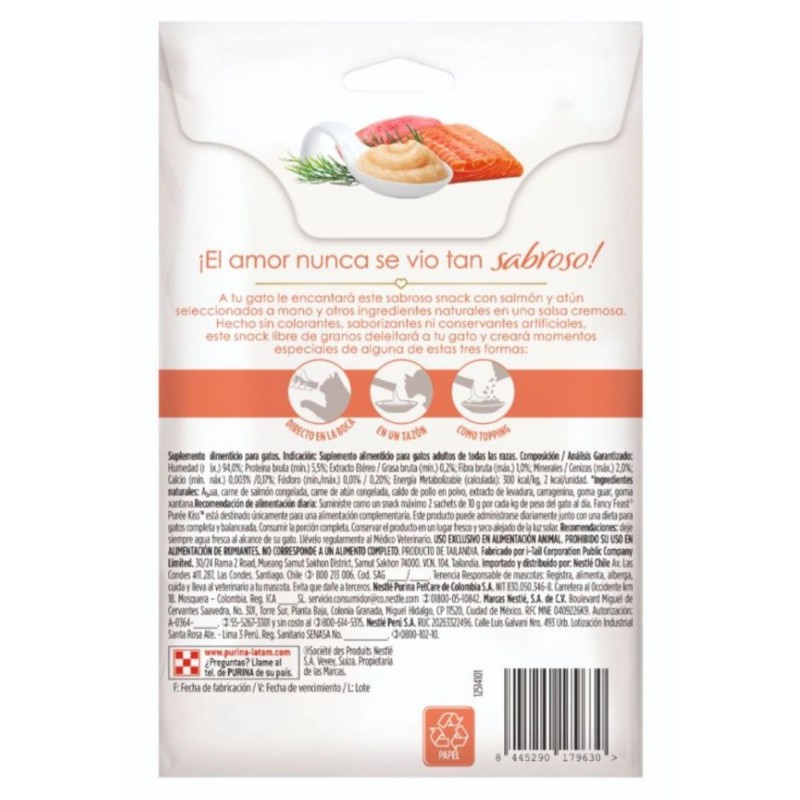Purina Fancy Feast Puree Kiss Atún y Salmón en Salsa Cremosa 2 Empaque Purina Fancy Feast Puree Kiss Atún y Salmón en Salsa Cremosa de 40 g