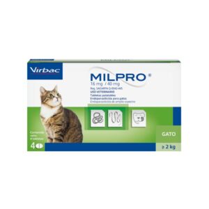 Milpro Cat hasta 2 kg Desparasitante Felino (Caja x 4 Tabletas) para perros