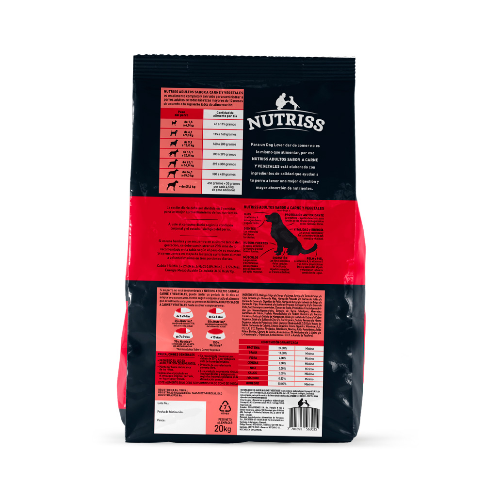 Nutriss Adulto Carne y Vegetales 3 Empaque Nutriss Adulto Carne y Vegetales de 20 kg