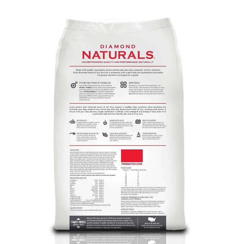 Diamond Naturals Adult Dog Lamb Meal & Rice 2 Empaque Diamond Naturals Adult Dog Lamb Meal & Rice de 20 lb