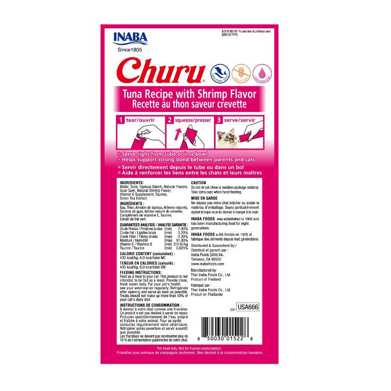 Inaba Churu Gato Atún con Sabor a Camarón (4 Tubos) 2 Empaque Inaba Churu Gato Atún con Sabor a Camarón (4 Tubos) de 56 g