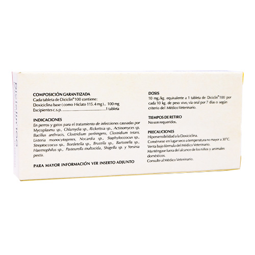 Diciclin 100 mg Doxiciclina Antibacteriano (Caja x 10 Tabletas) 2 Empaque Diciclin 100 mg Doxiciclina Antibacteriano (Caja x 10 Tabletas) de 10 tabletas