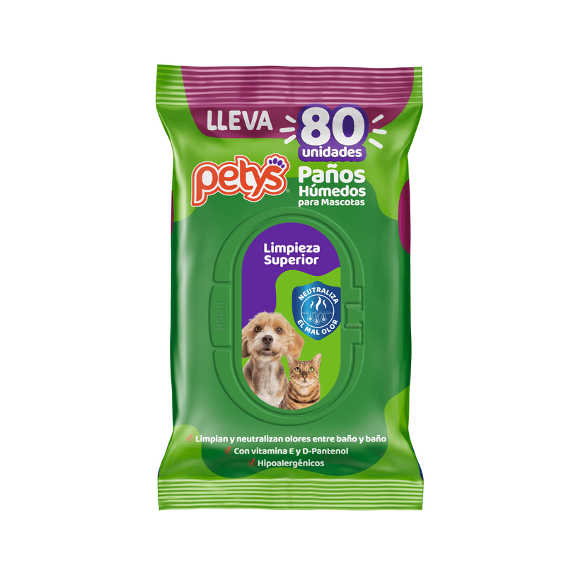 Petys Pañitos Húmedos Limpieza y Cuidado (Perro y Gato) 3 Empaque Petys Pañitos Húmedos Limpieza y Cuidado (Perro y Gato) de 80 unds