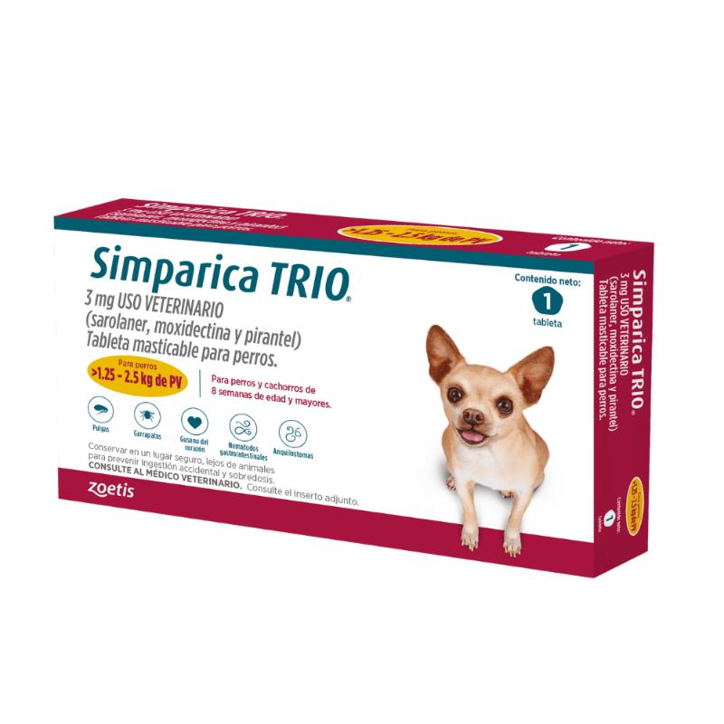 Simparica Trio Antipulgas para Perros de 1.25 a 2.5 kg 1 Simparica Trio Antipulgas para Perros de 1.25 a 2.5 kg para perros