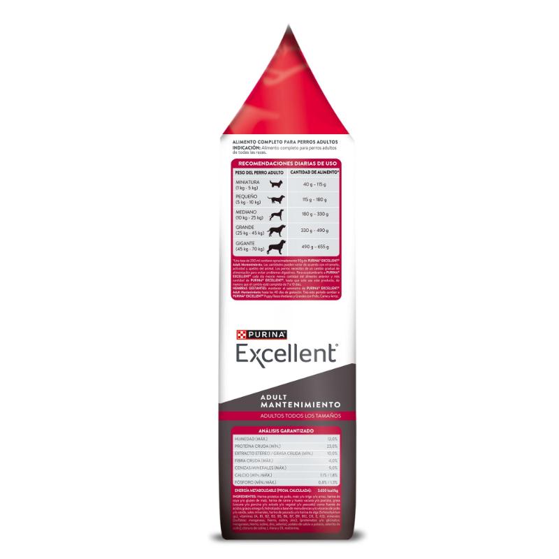 Purina Excellent Adulto Maintenance Formula Pollo y Arroz 4 Empaque Purina Excellent Adulto Maintenance Formula Pollo y Arroz de 3 kg