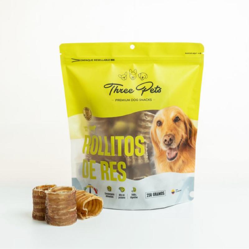 Three Pets Bombonera Rollitos de Res 250 g 1 Alimento Three Pets Bombonera Rollitos de Res 250 g para perros