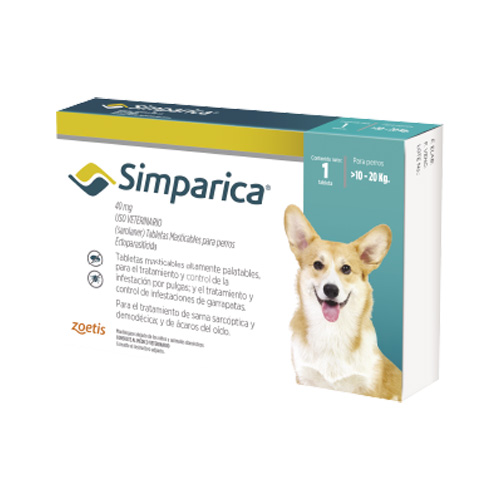Simparica Antipulgas para Perros de 10 a 20 kg 1 Simparica Antipulgas para Perros de 10 a 20 kg para perros
