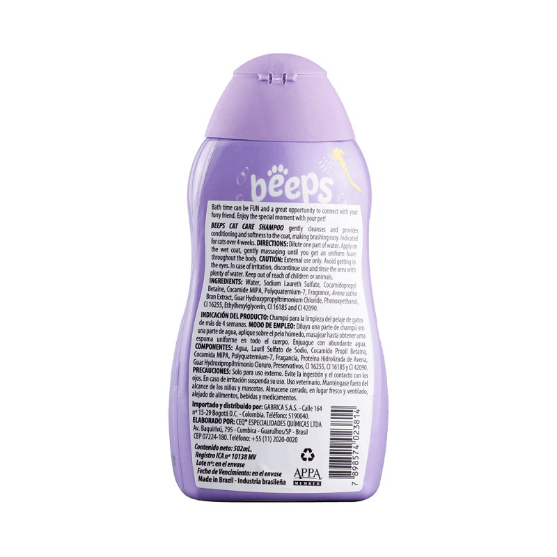 Beeps Cat Care Champú Suave para Gatos (502 ml) 2 Empaque Beeps Cat Care Champú Suave para Gatos (502 ml) de 502 mililitro