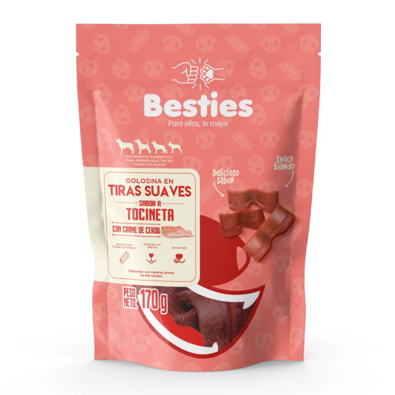 Besties Tiras Suaves Sabor Tocineta 170 g 1 Alimento Besties Tiras Suaves Sabor Tocineta 170 g para perros