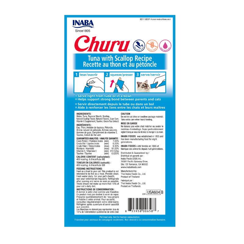 Inaba Churu Gato Atún con Vieira (4 Tubos) 2 Empaque Inaba Churu Gato Atún con Vieira (4 Tubos) de 4 uds