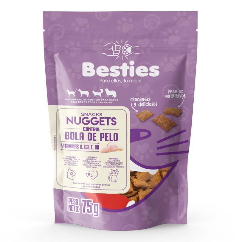 Besties Nuggets Crujientes Control Bola de Pelo para Gato 1 Alimento Besties Nuggets Crujientes Control Bola de Pelo para Gato para perros