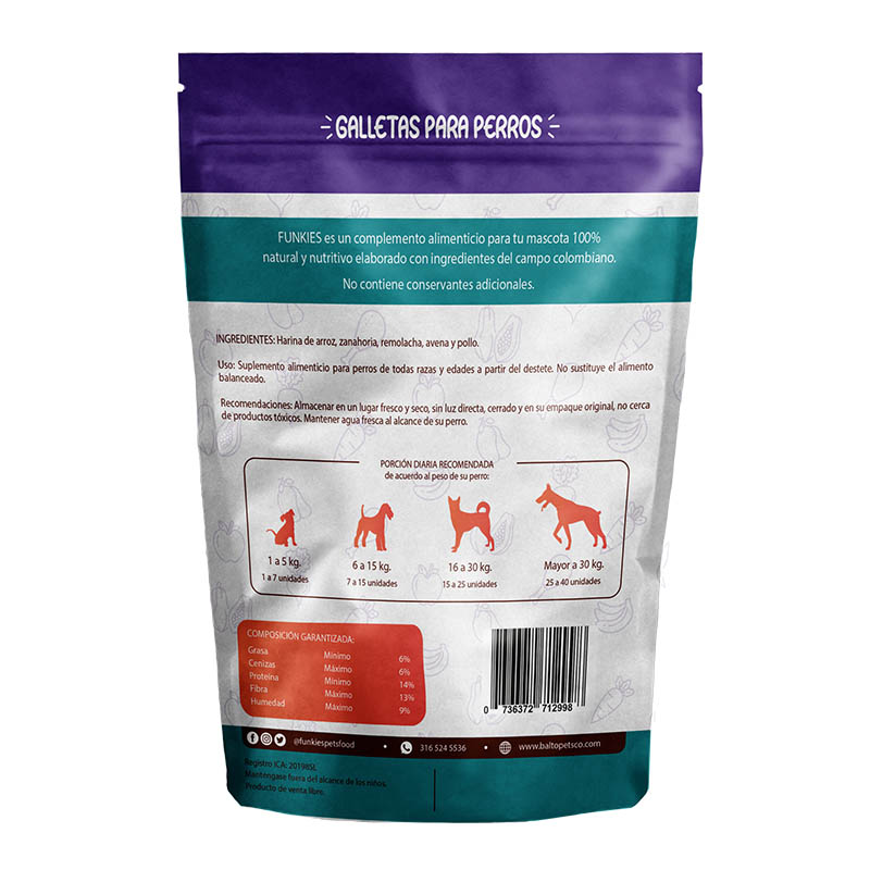 Funkies Galletas Naturales de Remolacha Pollo y Zanahoria 125 g 2 Empaque Funkies Galletas Naturales de Remolacha Pollo y Zanahoria 125 g de 125 g