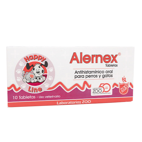 Alernex 10 mg Antihistamínico y Antipruiginoso (Caja x 10 Tabletas) 1 Alernex 10 mg Antihistamínico y Antipruiginoso (Caja x 10 Tabletas) para perros