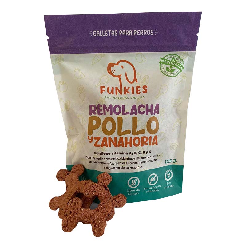Funkies Galletas Naturales de Remolacha Pollo y Zanahoria 125 g 4 Empaque Funkies Galletas Naturales de Remolacha Pollo y Zanahoria 125 g de 125 g