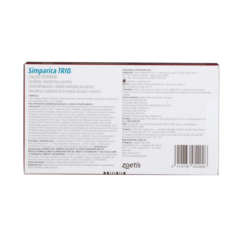 Simparica Trio Antipulgas para Perros de 1.25 a 2.5 kg 2 Empaque Simparica Trio Antipulgas para Perros de 1.25 a 2.5 kg de 2.5 kg