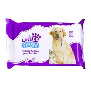 Let's Be Fresh Pañitos Húmedos Biodegradables con Aloe Vera (Paquete x 80 Unidades) para perros