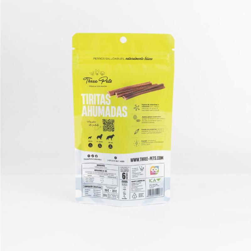Three Pets Tiritas Ahumadas 30 g 2 Empaque Three Pets Tiritas Ahumadas 30 g de 30 g