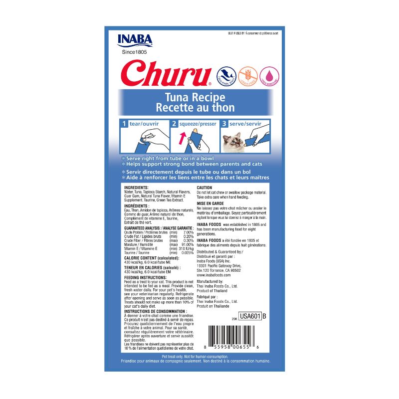 Inaba Churu Gato Atún (4 Tubos) 2 Empaque Inaba Churu Gato Atún (4 Tubos) de 4 uds