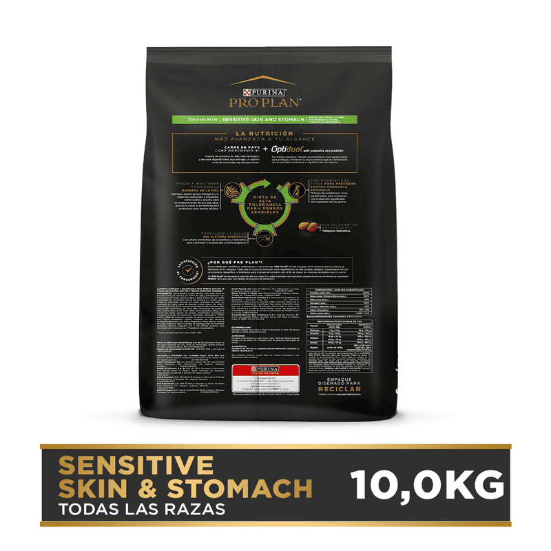 Purina Pro Plan Sensitive Skin & Stomach Pavo y Probióticos 2 Empaque Purina Pro Plan Sensitive Skin & Stomach Pavo y Probióticos de 10 kg