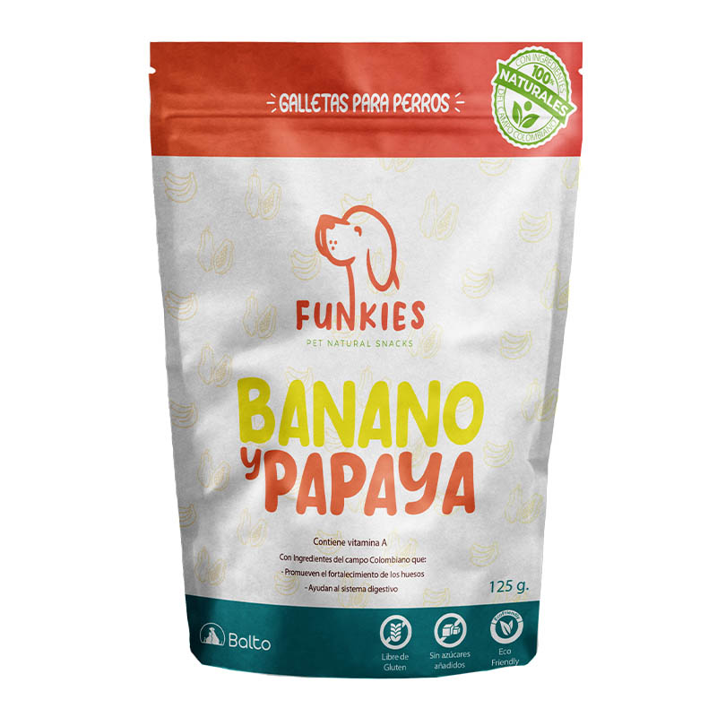 Funkies Galletas Naturales de Banano y Papaya 125 g 1 Alimento Funkies Galletas Naturales de Banano y Papaya 125 g para perros