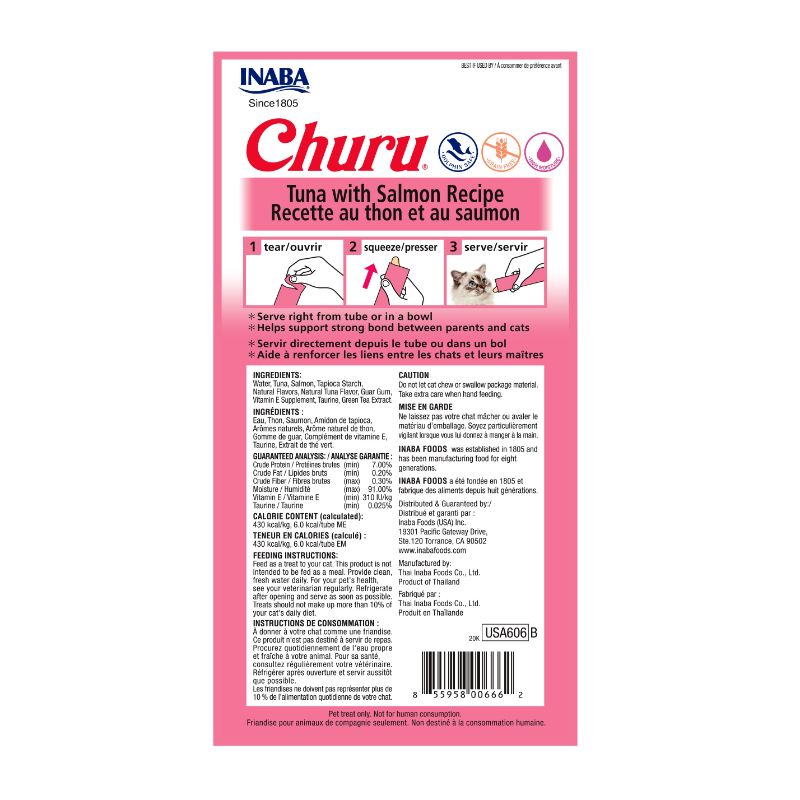 Inaba Churu Gato Atún con Salmón (4 Tubos) 2 Empaque Inaba Churu Gato Atún con Salmón (4 Tubos) de 4 uds