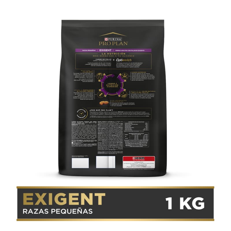 Purina Pro Plan Adulto Exigent Razas Pequeñas con OptiEnrich 2 Empaque Purina Pro Plan Adulto Exigent Razas Pequeñas con OptiEnrich de 1 kg