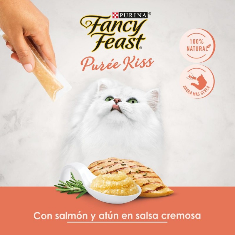 Purina Fancy Feast Puree Kiss Atún y Salmón en Salsa Cremosa 4 Empaque Purina Fancy Feast Puree Kiss Atún y Salmón en Salsa Cremosa de 40 g