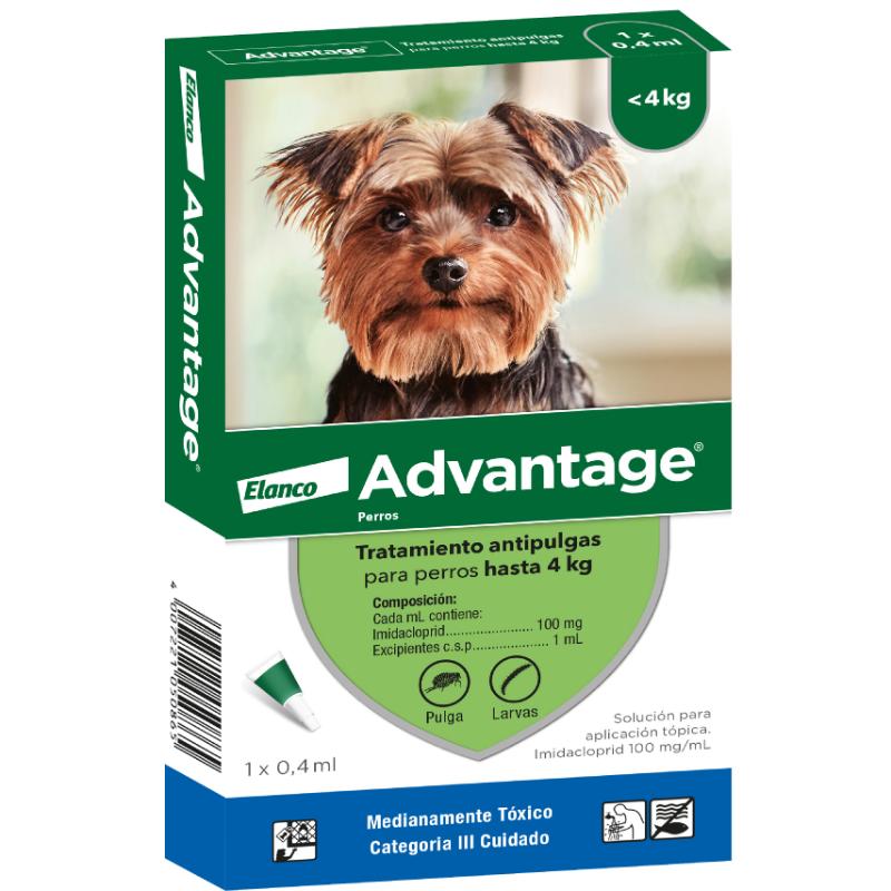 Advantage Antipulgas para Perros de hasta 4 kg (Pipeta 0.4 ml) 1 Advantage Antipulgas para Perros de hasta 4 kg (Pipeta 0.4 ml) para perros