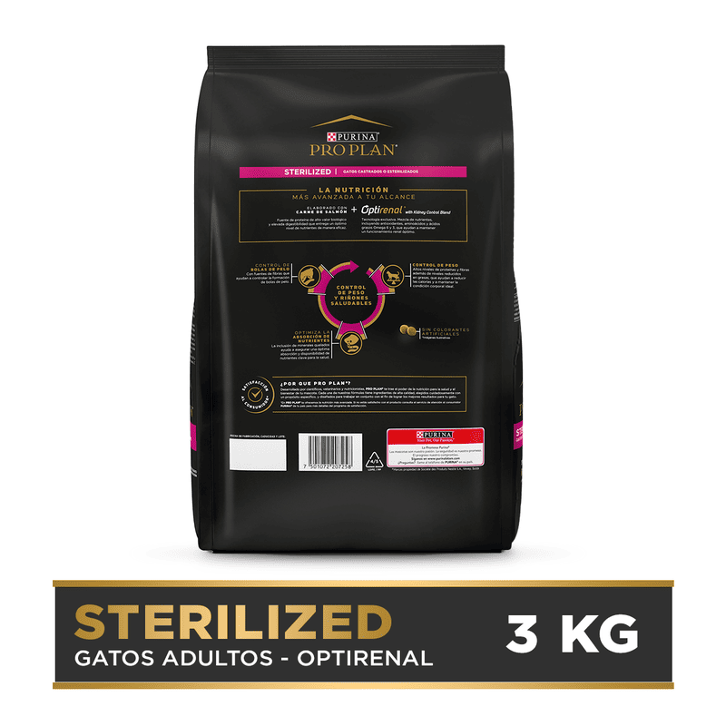 Purina Pro Plan Sterilised con OptiRenal 2 Empaque Purina Pro Plan Sterilised con OptiRenal de 3 kg