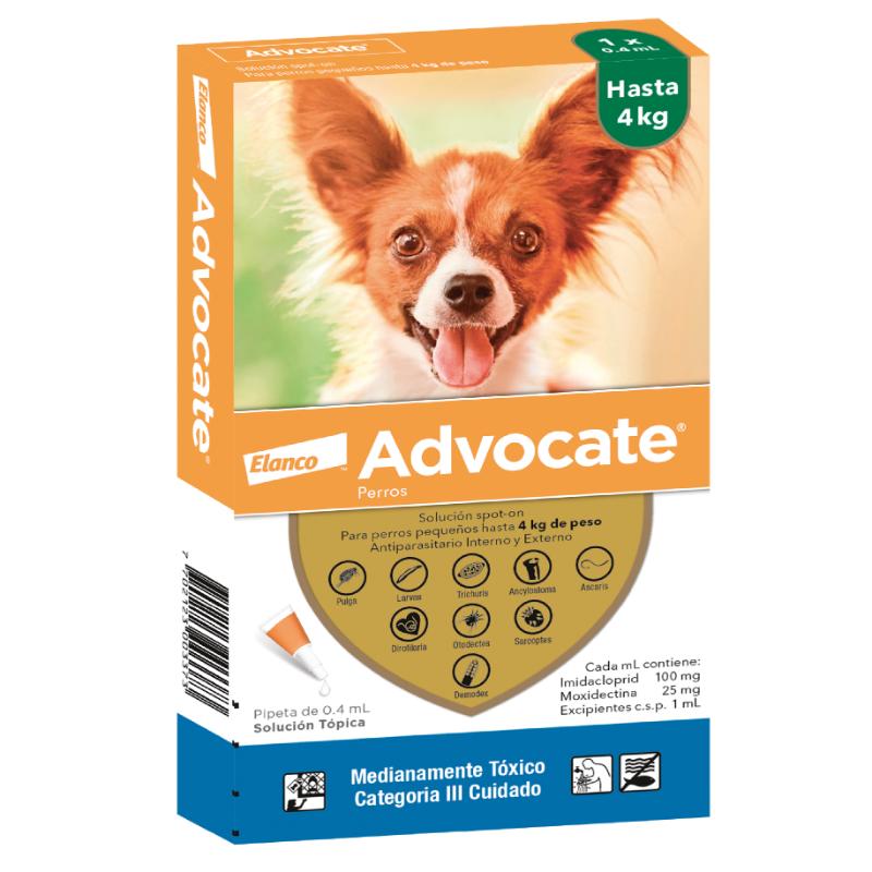 Advocate Antiparasitario Externo e Interno para Perro (Pipeta) 1 Advocate Antiparasitario Externo e Interno para Perros de hasta 4 kg (Pipeta) para perros