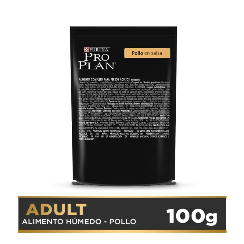 Pro Plan Wet Dog Adult Chicken Pouch 100 g 2 Empaque Pro Plan Wet Dog Adult Chicken Pouch 100 g de 100 g