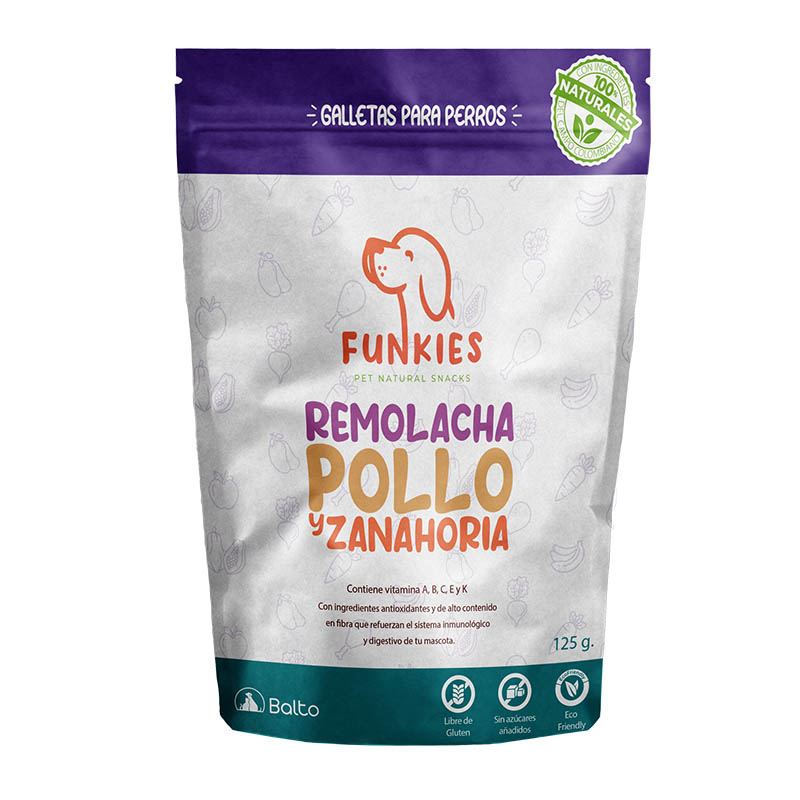 Funkies Galletas Naturales de Remolacha Pollo y Zanahoria 125 g 1 Alimento Funkies Galletas Naturales de Remolacha Pollo y Zanahoria 125 g para perros