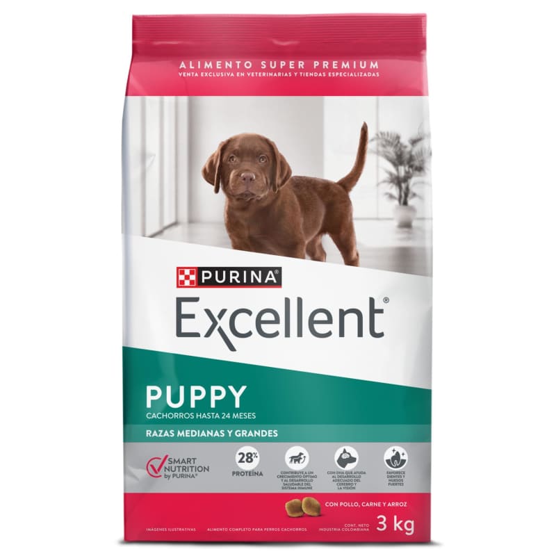 Purina Excellent Cachorro Razas Medianas y Grandes Pollo y Arroz 1 Alimento Purina Excellent Cachorro Razas Medianas y Grandes Pollo y Arroz para perros