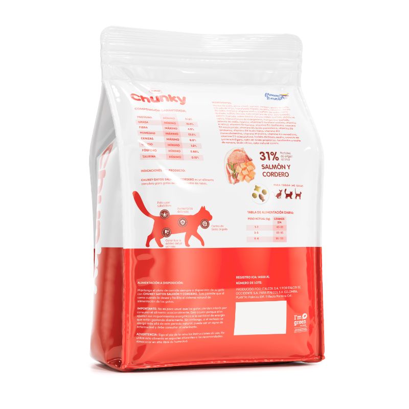 Chunky Gatos Salmón y Cordero 2 Empaque Chunky Gatos Salmón y Cordero de 1.5 kg