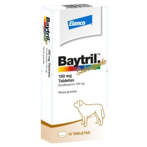 Baytril 150 mg Enrofloxacina Antibiótico (Caja x 10 Tabletas) para perros