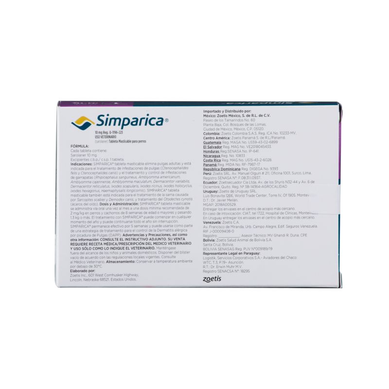 Simparica Antipulgas para Perros de 2.6 a 5 kg 2 Empaque Simparica Antipulgas para Perros de 2.6 a 5 kg de 1 tableta