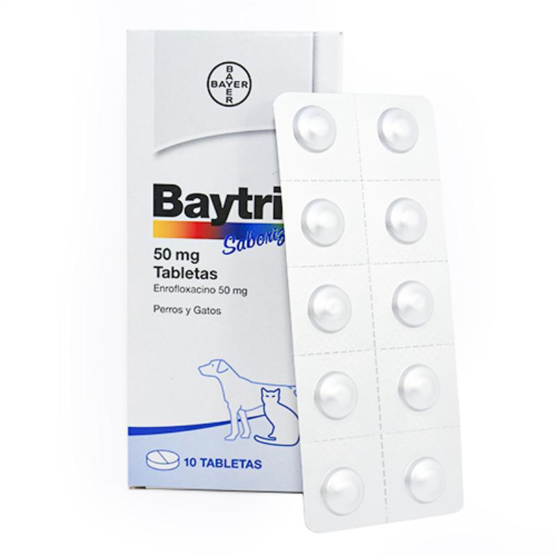 Baytril 50 mg Enrofloxacina Antibiótico (Caja x 10 Tabletas) 3 Empaque Baytril 50 mg Enrofloxacina Antibiótico (Caja x 10 Tabletas) de 10 medicamentos