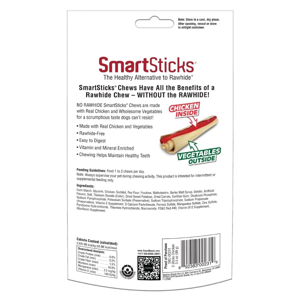SmartBones Sticks Pollo y Vegetales sin Carnaza 99 g 2 SmartBones sticks de pollo y vegetales sin carnaza 99 g
