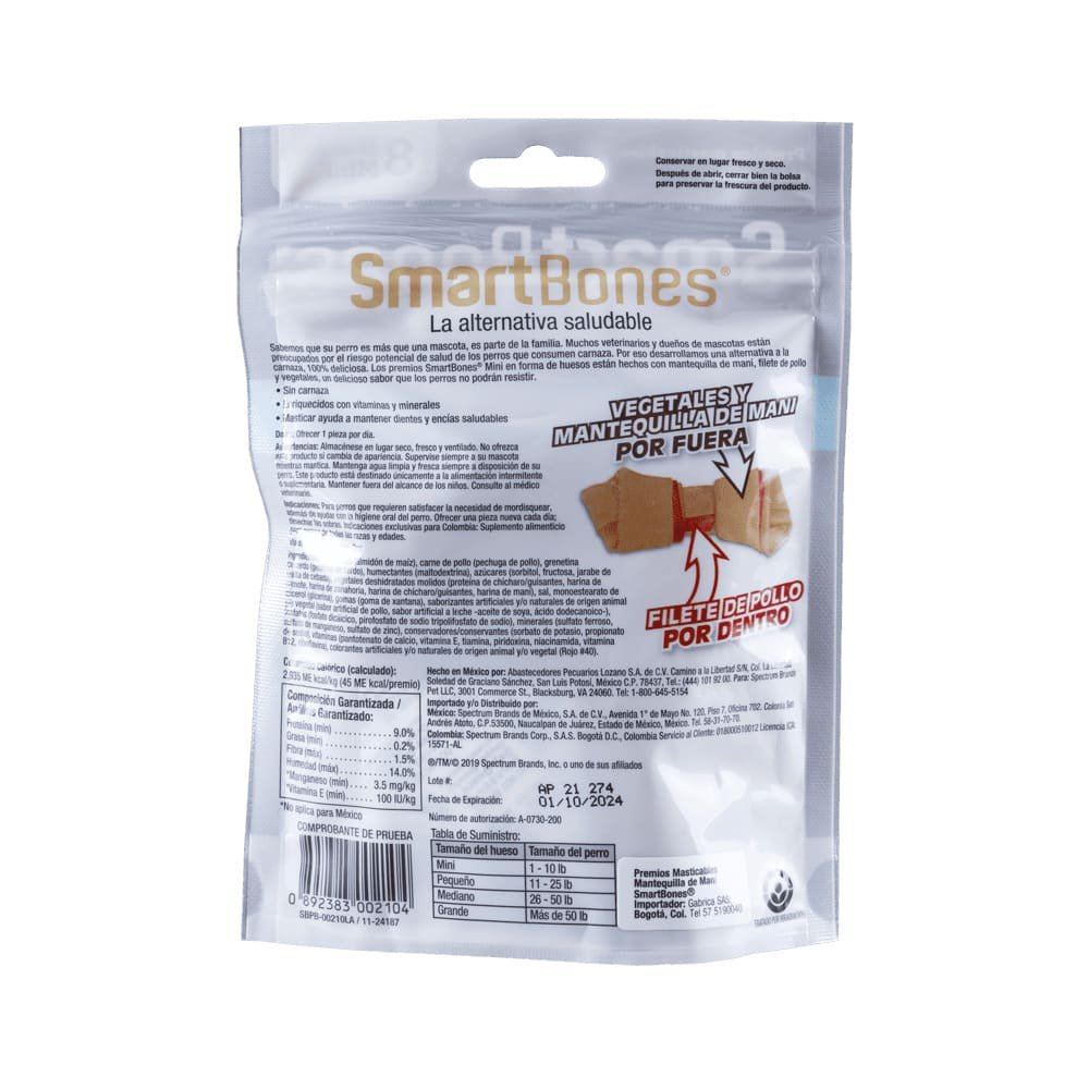 SmartBones Mini Mantequilla de Maní sin Carnaza (8 huesos) 2 SmartBones mini mantequilla de maní sin carnaza 8 huesos