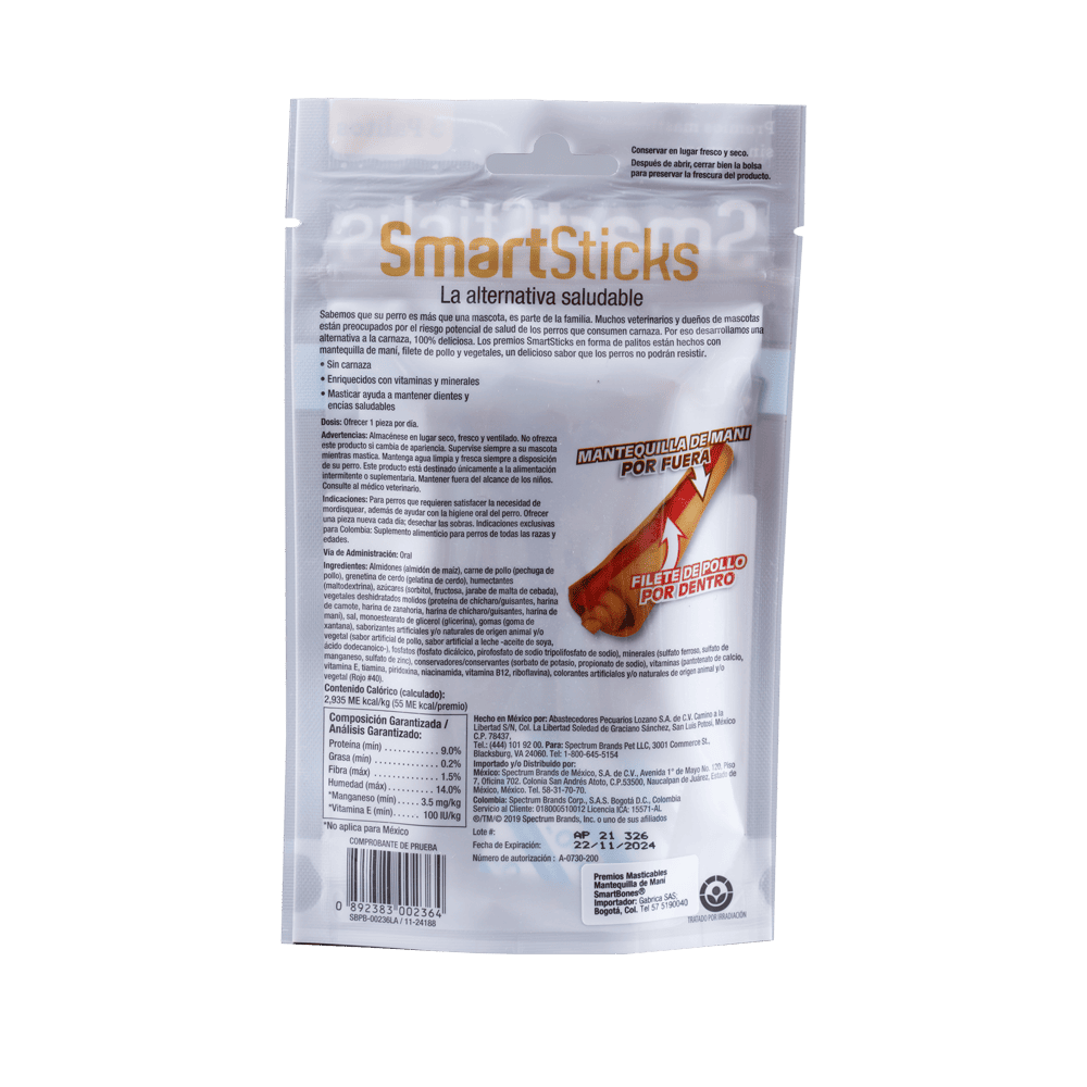 SmartBones SmartSticks Mantequilla de Maní sin Carnaza (5 unidades) 4 SmartBones SmartSticks mantequilla de maní sin carnaza 5 unidades