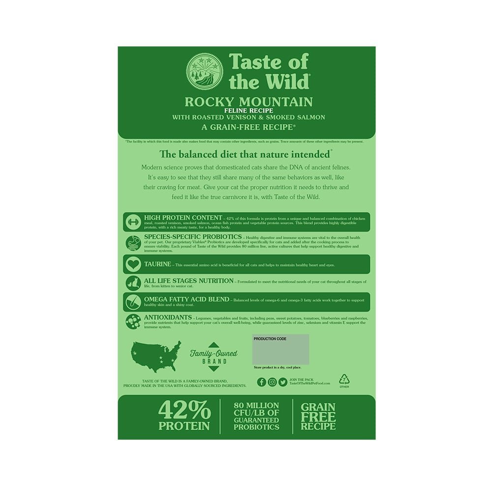 Taste of the Wild Rocky Mountain Sabor Venado y Salmón para Gato 2 Taste of the Wild Rocky Mountain Sabor Venado y Salmón para Gato, vista lateral del empaque