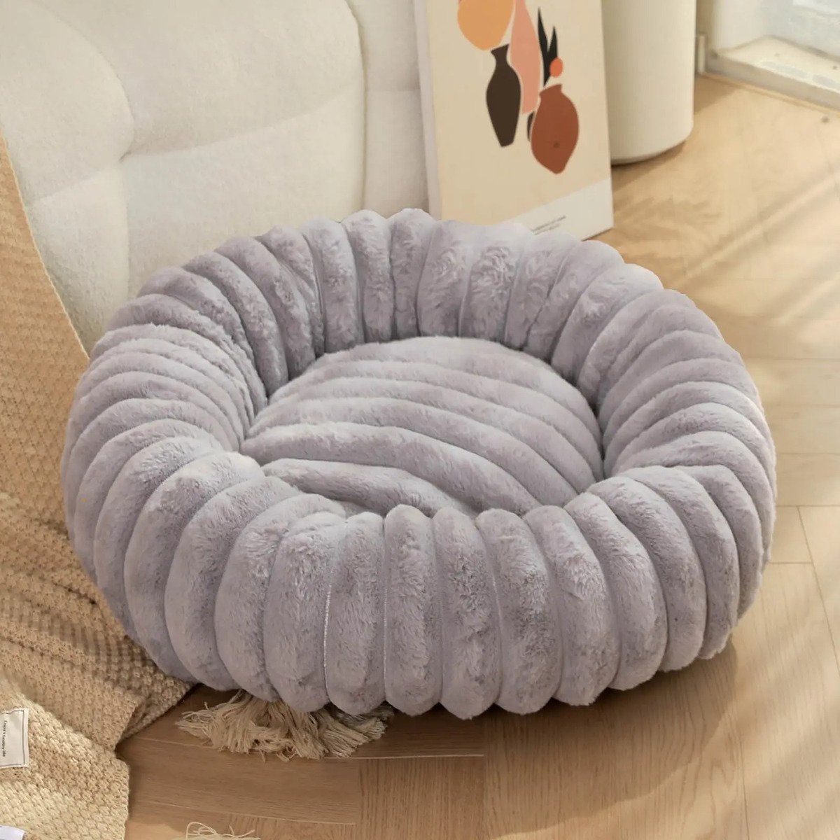 Cama redonda afelpada para perros y gatos 3 cama mascota afelpada