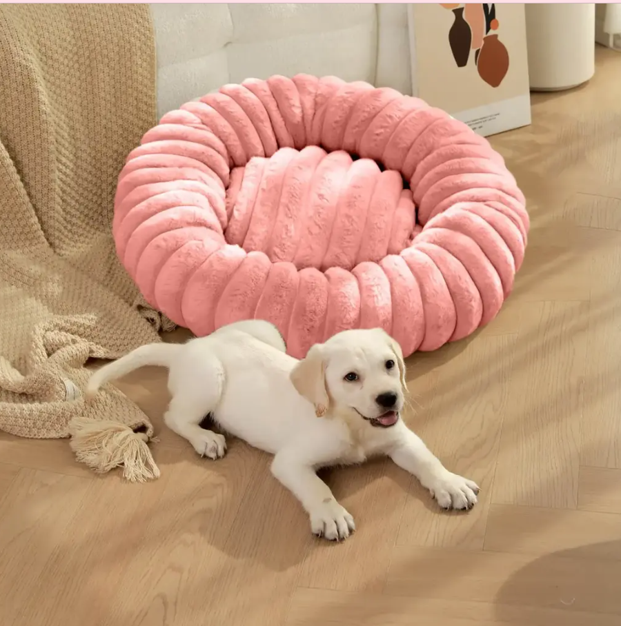 Cama redonda afelpada para perros y gatos 2 cama mascota afelpada