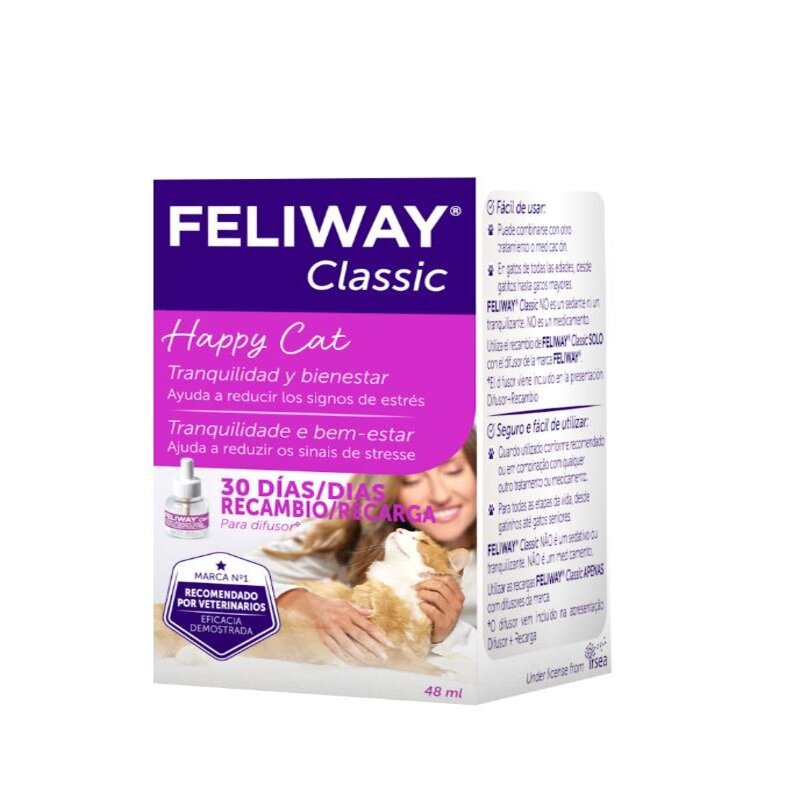 Feliway Classic Recarga 48 ml (SIN difusor) 2 Feliway Classic Recarga 48 ml (SIN difusor), vista lateral del empaque