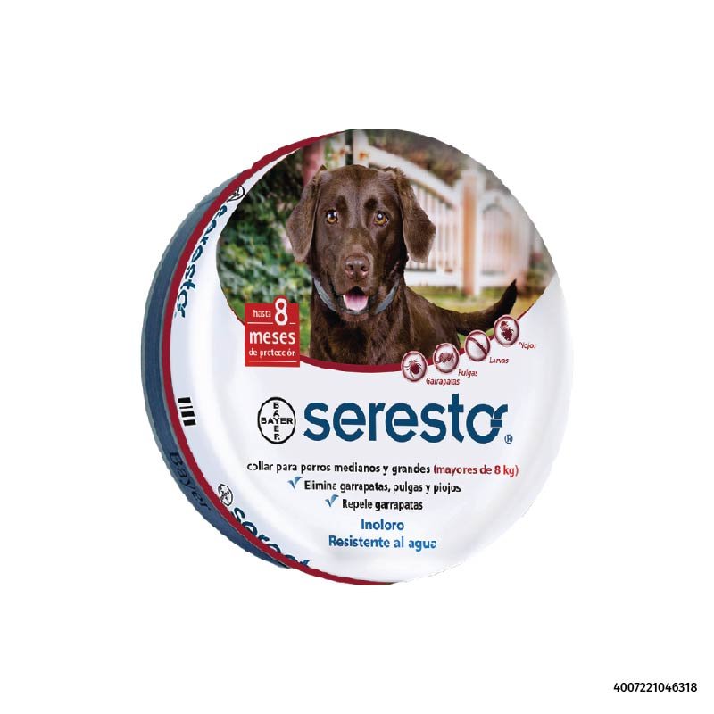Seresto Collar Antipulgas y Garrapatas para Perros Mayores de 8 kg (70 cm), vista lateral del empaque