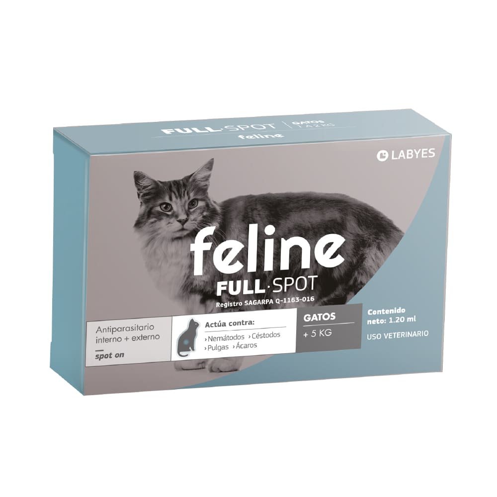 Feline Fullspot Antiparasitario Interno y Externo Gato (Pipeta) 2 Feline Fullspot Antiparasitario Interno y Externo Gato (Pipeta), vista lateral del empaque