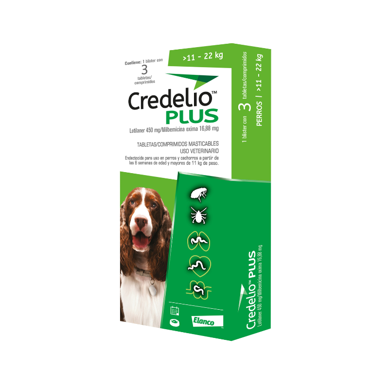 Credelio Plus Antiparasitario Interno y Externo para Perros de 2.8 a 5.5 kg (1 Tableta) 2 Credelio Plus Antiparasitario Interno y Externo para Perros de 2.8 a 5.5 kg (1 Tableta), vista lateral del empaque